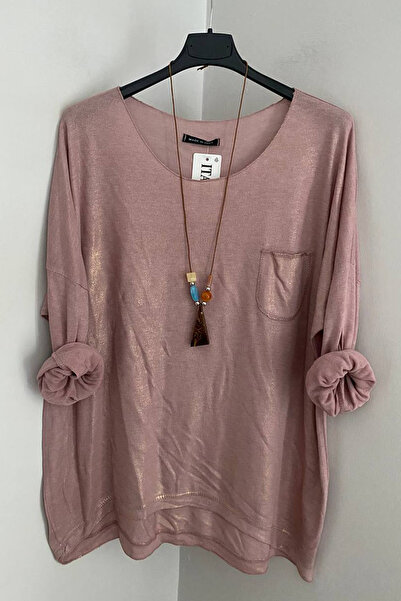 AYASOFYA OTANTIK Bluză de damă italiană cu mânecă lungă, cu buzunar pentru pandantiv, cu detaliu de sclipici strălucitor pe partea din față