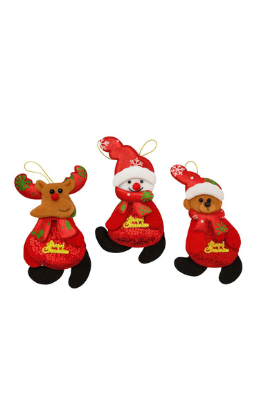 OEM Set de 12 decorațiuni textile de Crăciun cu ren, om de zăpadă și ursuleț ...