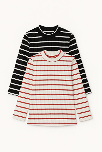 mini kanka 2 Pieces Girls' Winter Clothing Set for Ages 4-12, Turtleneck Knit Sweater Set with Stripe Detail, 2-Piece Set