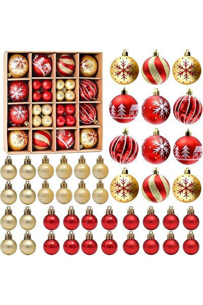 Generic 44Pcs Christmas Balls Ornaments for Xmas Tree - Red & Gold 2 Sizes with Glitter, Shatterproof Decora