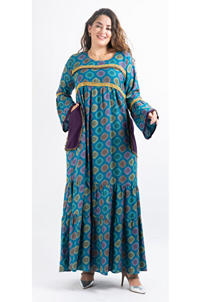 Zainah فستان جلابية/قفطان ماكسي فاخر بنقشة جاكار | رقبة دائرية، حواف متباينة ...