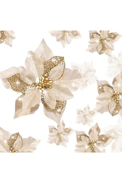 Generic زهور عيد الميلاد اللامعة من زهور البونسيتة الاصطناعية، 16 قطعة، زينة زهور عيد الميلاد، شجرة عيد الميلاد، الزفاف