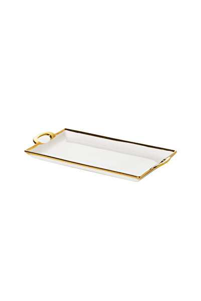 Malooki Porcelain serving platter with gold handles, 40.5×20 cm