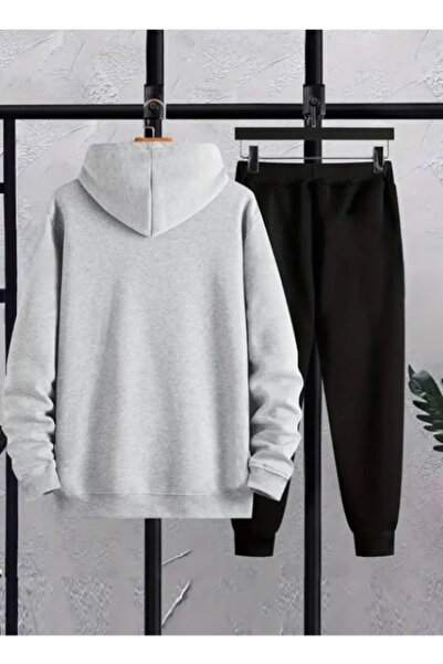 ALCİNOUS Unprinted Kangaroo Pocket Hooded Sweatshirt and Trackpants Set