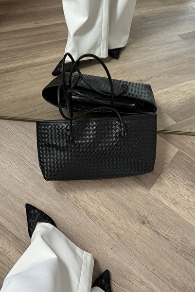 LEONAS Knitted Detailed Women's Tote Bag Larissa St0039 Black