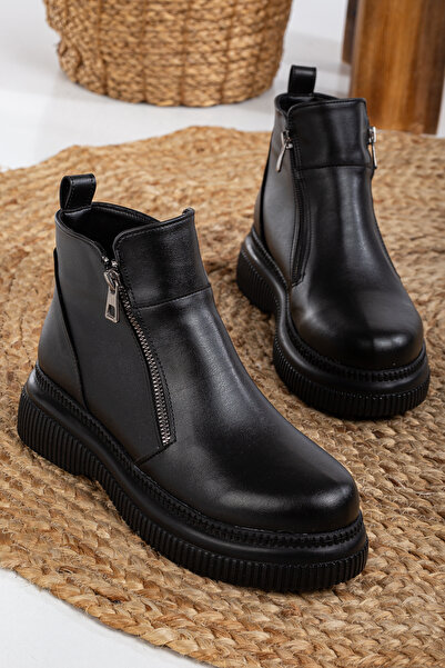 Mc vay Shoes Cizme elegante pentru femei Lisa 002 Ornament cu fermoar din piele neagră