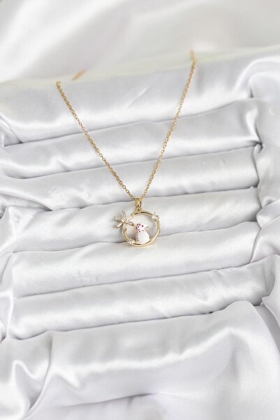 BUTİK AYVİTRİN 316L Steel Chain Gold Zircon Stone Christmas Themed Women's Ne...