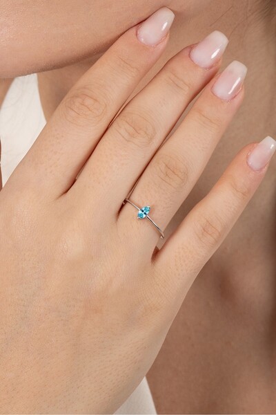 Söğütlü Silver 925 ayar gümüş yüzük rodyumlu markiz kesim mavi taşlı ayarlama...