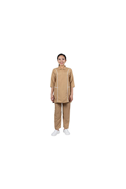 ABSHIR Housemaid/Khadama/Nanny Uniform Set, cotton 3/4 Sleeve Tunic with White with Matching Trousers
