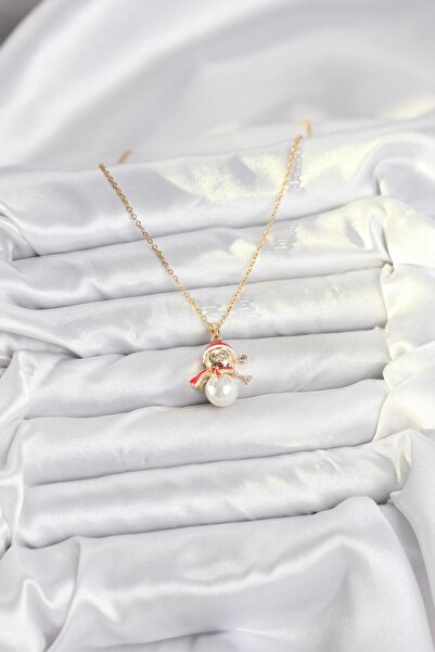 BUTİK AYVİTRİN قلادة نسائية من الفولاذ 316L بلون ذهبي على شكل رجل الثلج بتصمي...