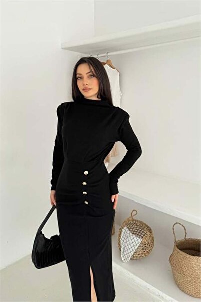 Dipmoda فستان نسائي كامل الطول بأزرار شق DPK4369