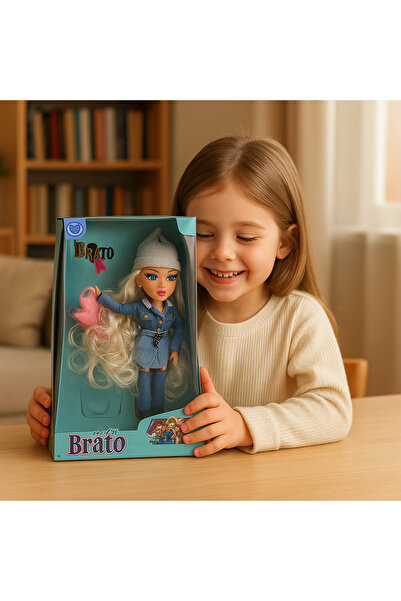 BaoBao Păpușă Brato Fashion cu ținută din denim, păr lung și ondulat și accesorii, jucărie pentru fete de 3+ ani