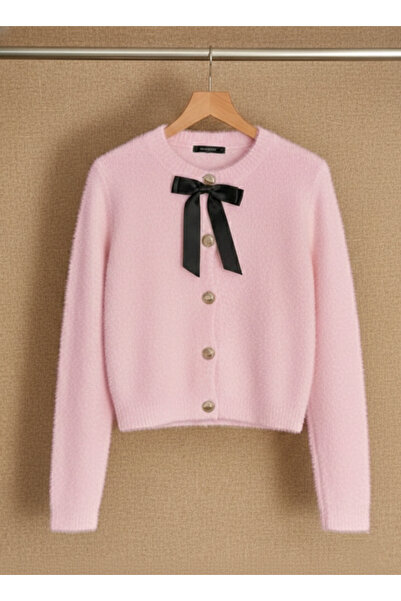 ikomteks Soft and Stylish Knit Cardigan with Bow Detail