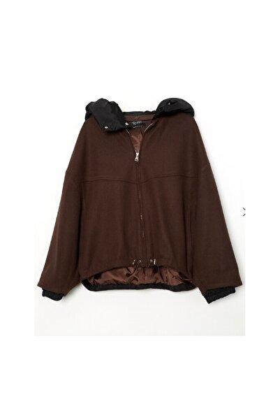 Octagon معطف كاشي أسود بقلنسوة بني اللون