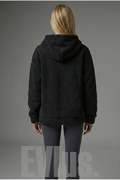 EVIus Plush Fabric Long Sleeve Hooded Cardigan Kangaroo Pocket Oversized Winter