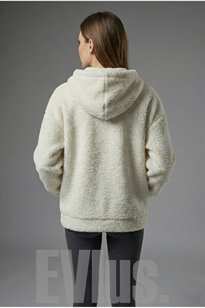 EVIus Plush Fabric Long Sleeve Hooded Cardigan Kangaroo Pocket Oversized Winter