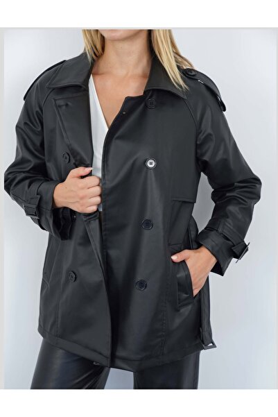 GÜLSEVEN تفاصيل جلدية بسحاب معطف من الفرو الصناعي