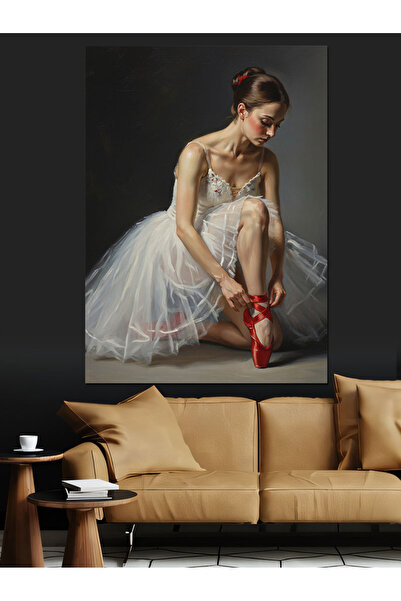 KanvasSepeti Μπαλαρίνα Κόκκινο Υψηλής ποιότητας ελαιογραφία Με υφή Καμβάς Καμ...