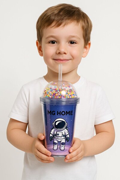 MG HOME Pipetli Suluk Kedi̇ 🐾   Design Children's Cup 🐾 Colorful Beaded Cap Water Bottle 😻 Water Bottle 600 ml