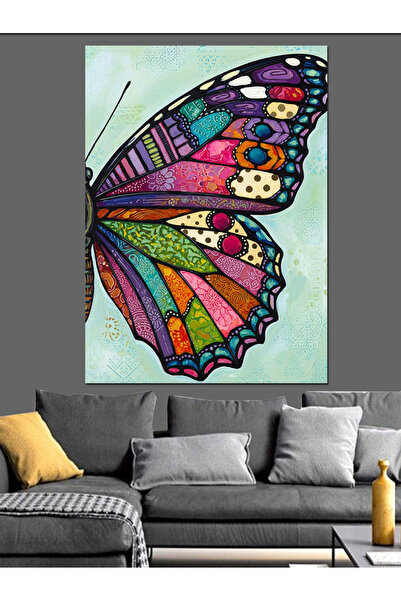 KanvasSepeti Fluture colorat Pictură în ulei de înaltă calitate texturat Canv...