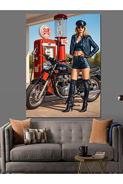 KanvasSepeti Pictură în ulei de înaltă calitate cu motocicletă texturat Canva...