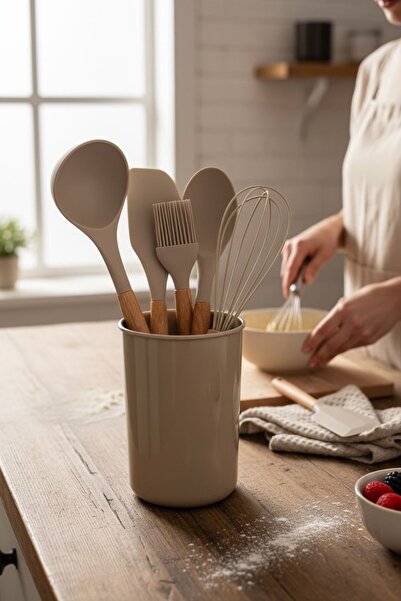 kitchenboost Elegant 5-Piece Silicone Serving Set - with Spoon Holder Stand