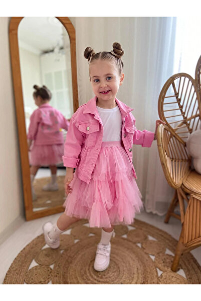 Bisahane Girl's Pink Jacket Tutu Skirt Bady 3 Piece Set