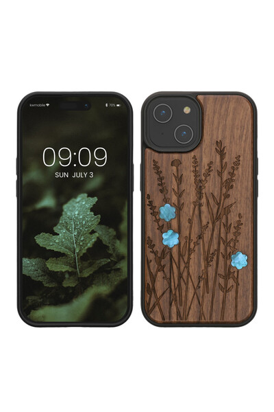 KWmobile Case for Apple iPhone 15, Brown, Wood/Silicone, KWM000020EG003C
