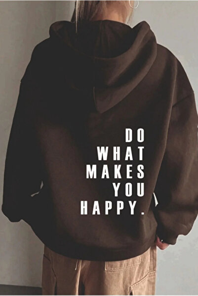 LA GULER Прави това, което те прави щастлив Печатно прекалено голямо 3-слойно памучно суитшърт с качулка