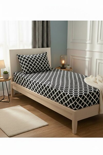 karanihome Single Person Clover Pattern Fitted Sheet Set Black
