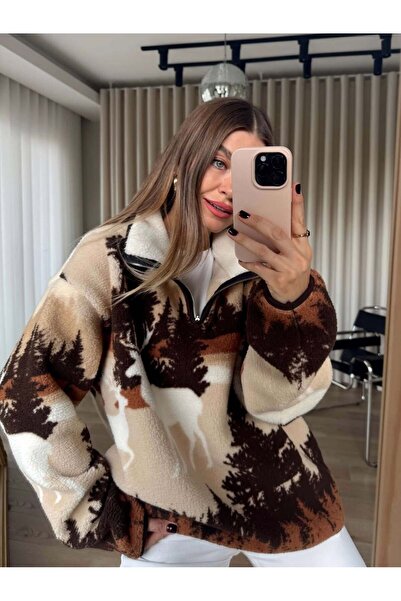MEECY Half Zipper Oversized Plush Sweatshirt