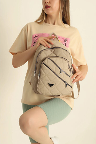 FHD BAGS Γυναικείο σακίδιο πλάτης καθημερινής χρήσης με καπιτονέ φερμουάρ και λεπτομέρεια