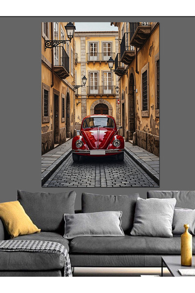 Artmeg Pânză decorativă Italian Street Red Car - Tablou din lemn MDF