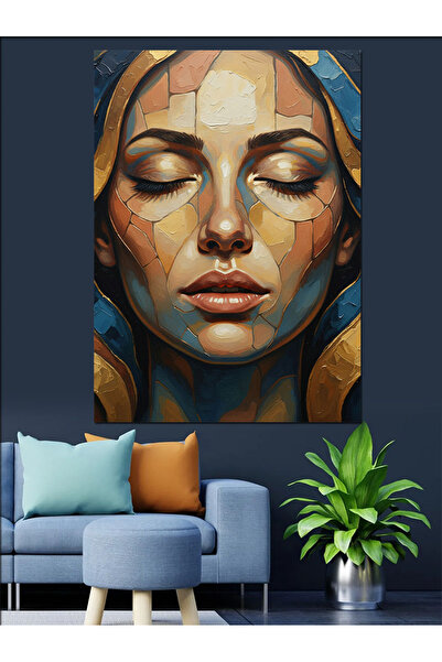 KanvasSepeti Γυναίκα με κλειστά μάτια Υψηλής ποιότητας ελαιογραφία Με υφή Καμ...