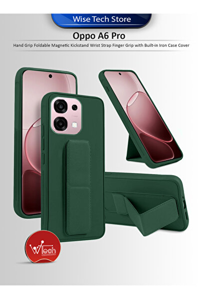 Wtech Oppo A6 Pro 5G 2025 حامل مغناطيسي قابل للطي وحزام معصم وقبضة إصبع مع غط...