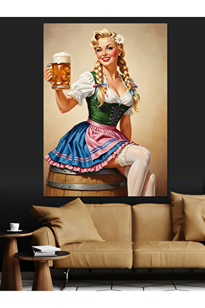 Artmeg Bira İçen Alman Garson Dekoratif Kanvas - Mdf Ahşap Tablo