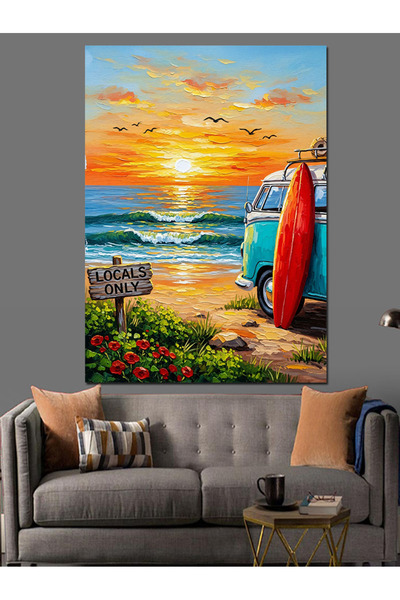 KanvasSepeti Sunset Surfing Pictură în ulei de înaltă calitate texturat Canva...