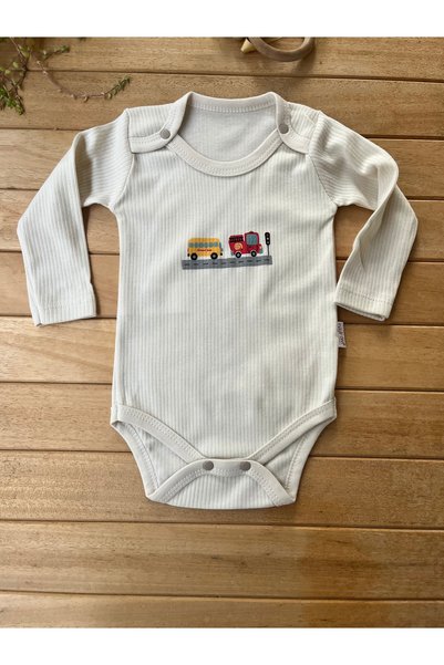 Nayinom Eid Baby Boy 2-Piece Set Car Printed Long Sleeve Corded Fabric Ribbed Knit Snap Fastener Baby Set