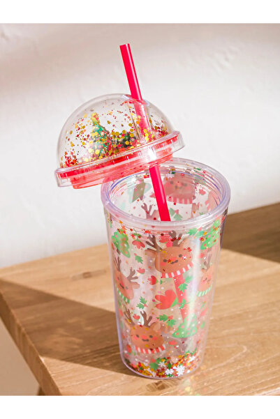 LC Waikiki Printed Soft Drink Glass with Straw 500 ml