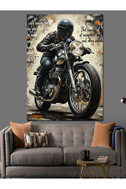 KanvasSepeti Motociclist Pictură în ulei de înaltă calitate texturat Canvas C...