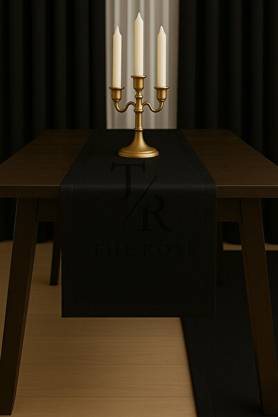 The Rose Μαύρο ράντερ με σατέν υφή, τραπεζομάντιλο, αμερικανική σερβιρίστρα