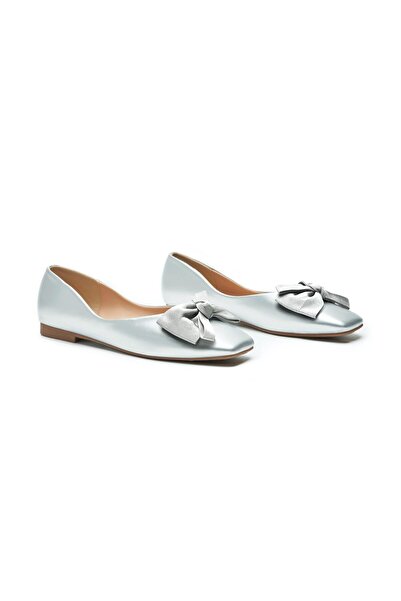 C Paravano C.Paravano Women's Ballerina Flats with Square Toe & Fabric Bow (42, Silver)