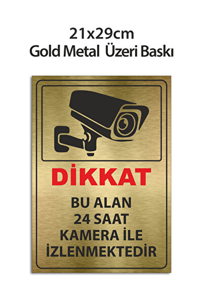 Grafiklas Bu Alan Kamera ile İzlenmektedir Gold Metal Uyarı Tabelası – 21x29 ...