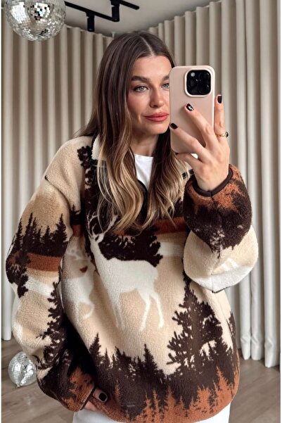 MEECY Half Zipper Oversized Plush Sweatshirt