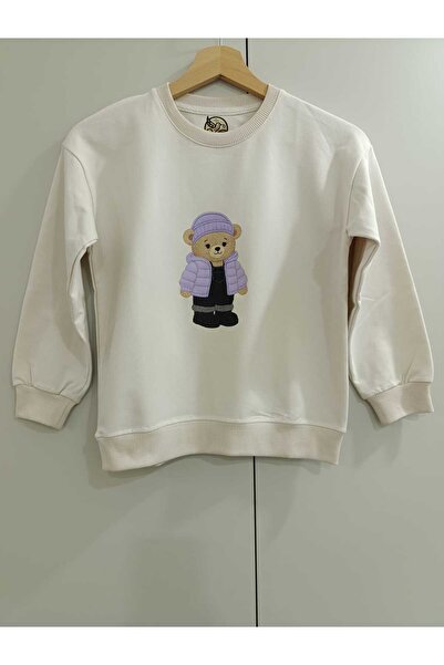 Sevimli Ayıcık Baskılı Pamuklu Kız Çocuk Sweatshirt