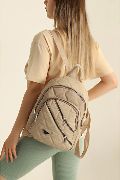 FHD BAGS Γυναικείο σακίδιο πλάτης καθημερινής χρήσης με καπιτονέ φερμουάρ και λεπτομέρεια