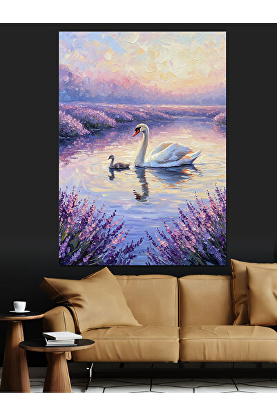 KanvasSepeti Swan Lake Pictură în ulei rafinată de înaltă calitate texturat C...
