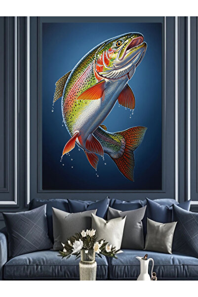 KanvasSepeti Păstrăv Apă Pictură în ulei de înaltă calitate texturat Canvas C...