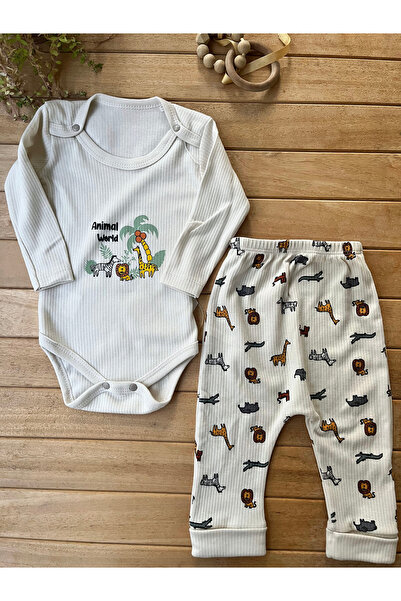 Nayinom Eid Baby Boy 2-Piece Set Animal Printed Long Sleeve Corded Fabric Rib...