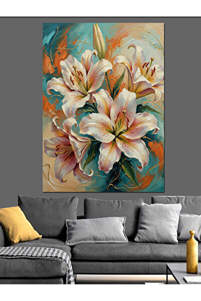 KanvasSepeti Zambak Çiçekleri Pictură în ulei de înaltă calitate texturat Can...